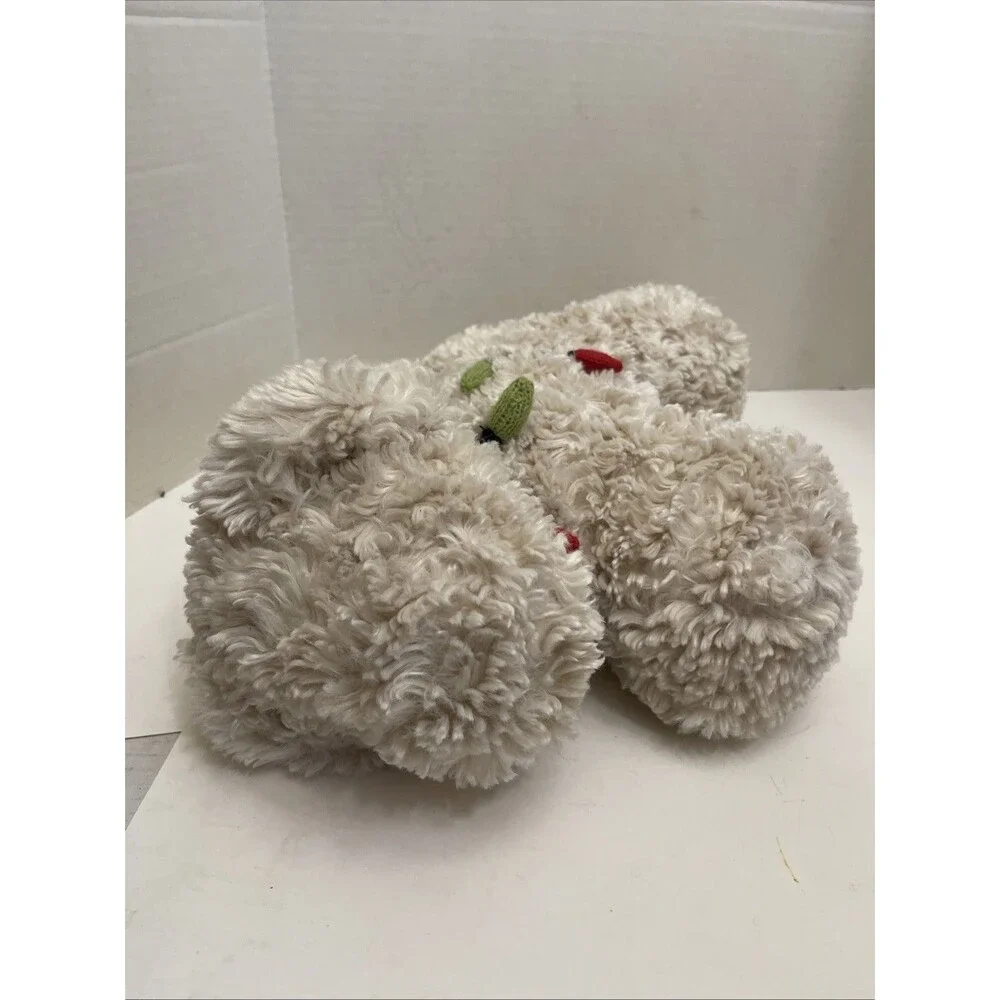 Pottery Barn Cozy Faux Fur Tangled Dog Lights Pillow Christmas 17” X 11”
